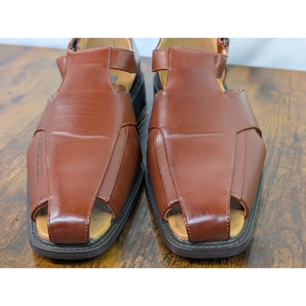 Lucio Ricci Mens Fisherman Dress Sandals Brown Leather Vent Toe Shoes Sz 9